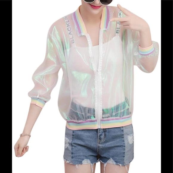 NWOT🌈Rainbow Holographic Transparent Jacket - Picture 10 of 16